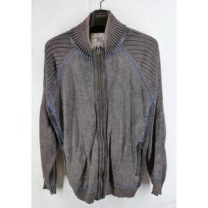 32 Bar Blues Sweater Mens Large Full Zip Heavyweight Jacket Hemp‎ Gray